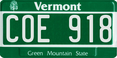 VT license plate COE918