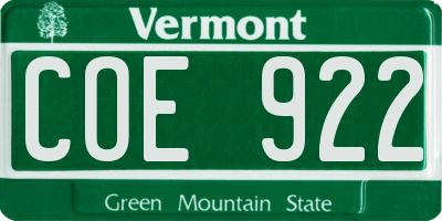 VT license plate COE922