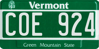 VT license plate COE924