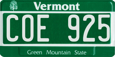 VT license plate COE925