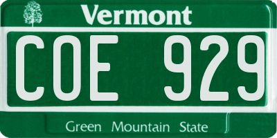 VT license plate COE929