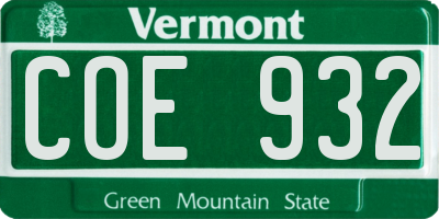 VT license plate COE932