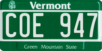 VT license plate COE947