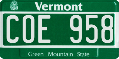 VT license plate COE958