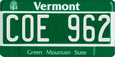 VT license plate COE962