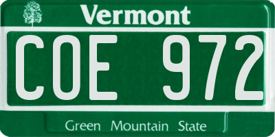 VT license plate COE972