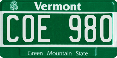 VT license plate COE980