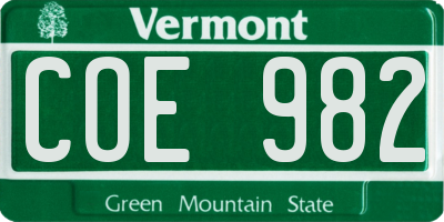 VT license plate COE982