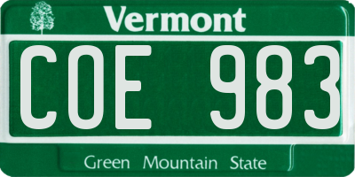 VT license plate COE983