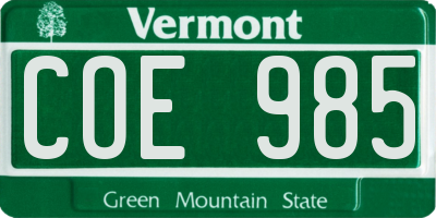 VT license plate COE985
