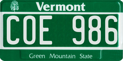 VT license plate COE986