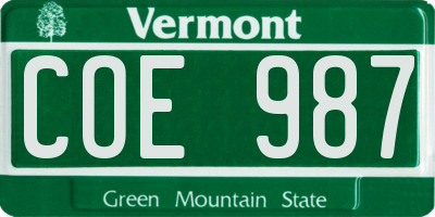 VT license plate COE987