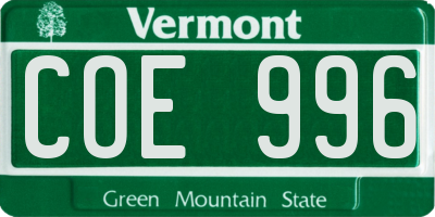 VT license plate COE996