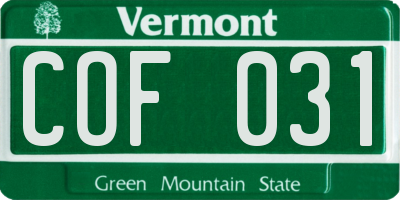 VT license plate COF031