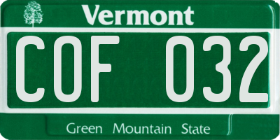 VT license plate COF032
