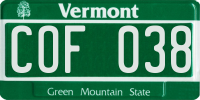 VT license plate COF038