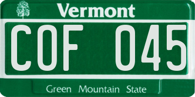 VT license plate COF045