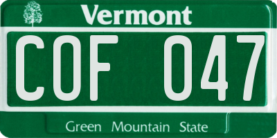 VT license plate COF047