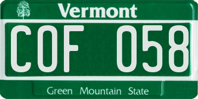 VT license plate COF058