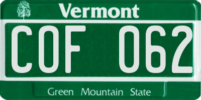 VT license plate COF062