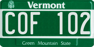 VT license plate COF102