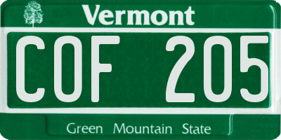 VT license plate COF205