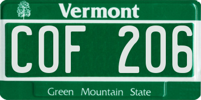 VT license plate COF206
