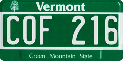 VT license plate COF216