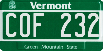 VT license plate COF232
