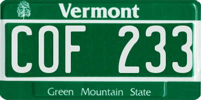 VT license plate COF233