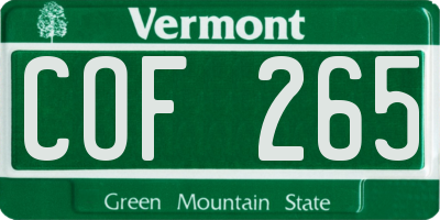 VT license plate COF265