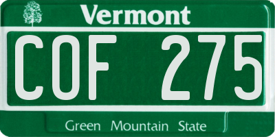 VT license plate COF275