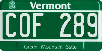 VT license plate COF289