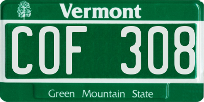VT license plate COF308