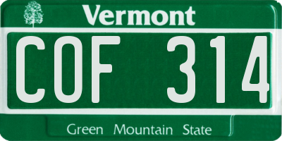 VT license plate COF314
