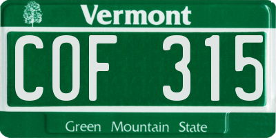 VT license plate COF315
