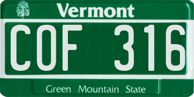 VT license plate COF316