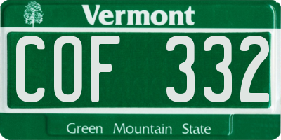 VT license plate COF332