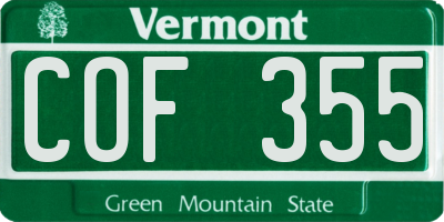 VT license plate COF355