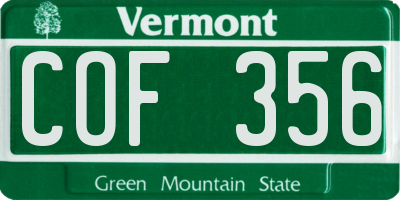 VT license plate COF356