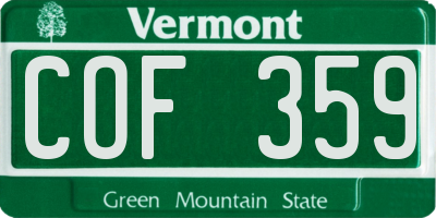 VT license plate COF359