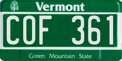 VT license plate COF361