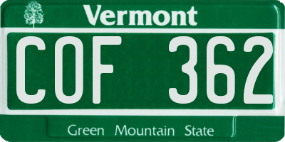 VT license plate COF362