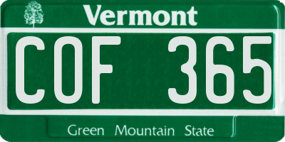 VT license plate COF365