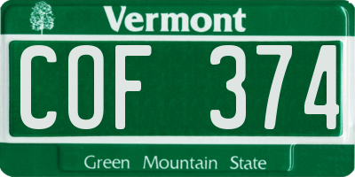 VT license plate COF374