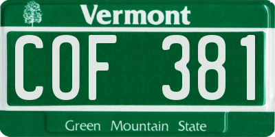 VT license plate COF381