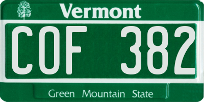 VT license plate COF382
