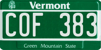 VT license plate COF383