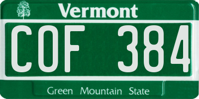 VT license plate COF384
