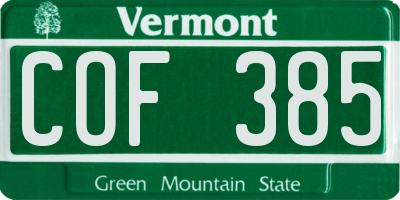 VT license plate COF385